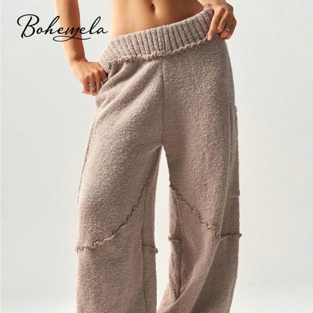 Brand NEW Bohemela BOHO Baggy Women's Taupe Knit Joggers | Cozy Oversized Sweats